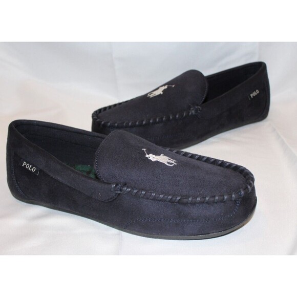 NIB Polo Ralph Lauren Men's Suede Moccasin Slippers Navy Blue‎ 13 - Picture 1 of 8